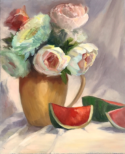 Peonies and Watermelon by Rebecca McDannold